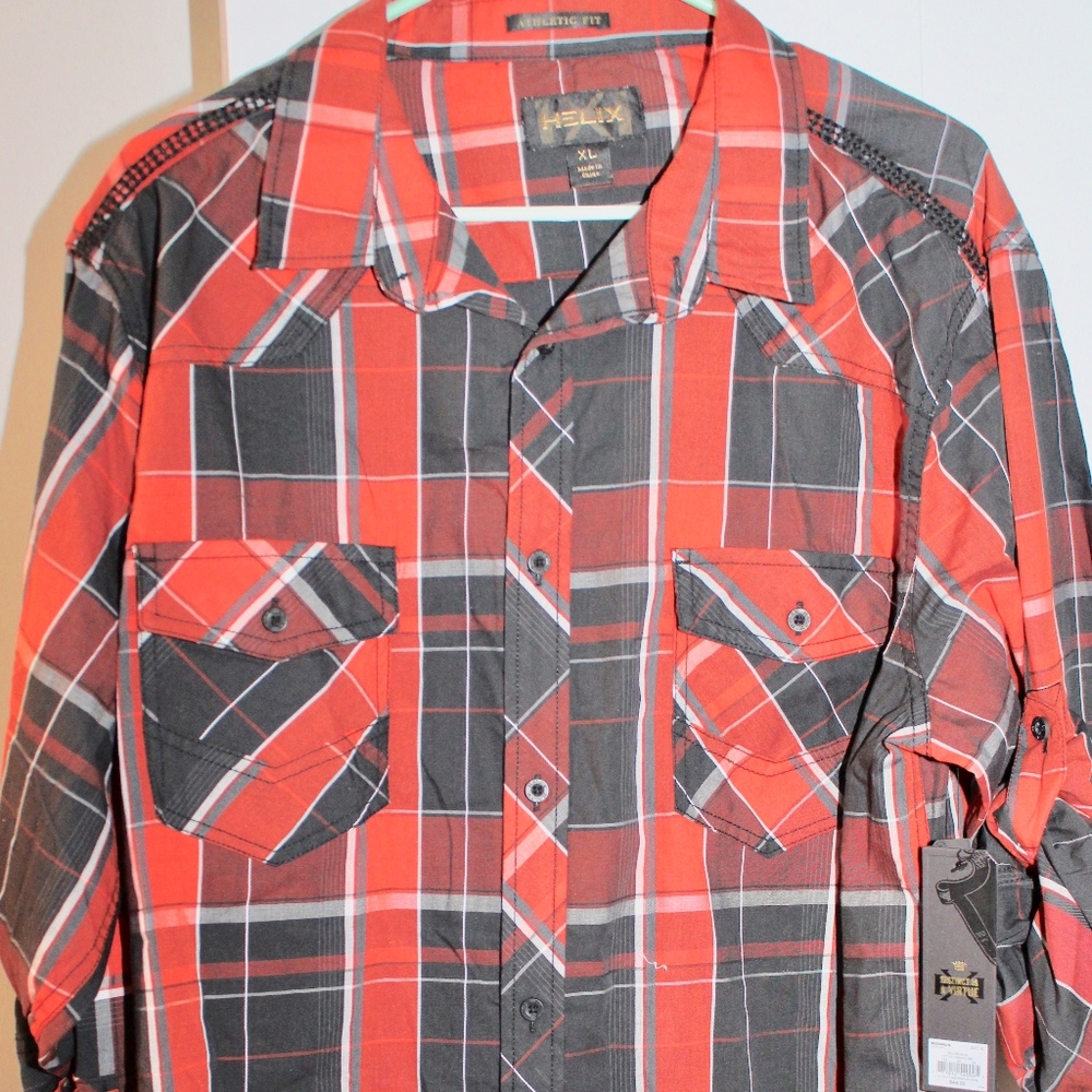 Helix Orange Plaid Poplin Woven Shirt